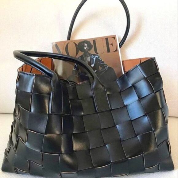 Ralph Lauren Black Calf Leather Basketweave Shopper Tote Hand Bag - Picture 14 of 16